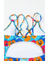 Sky Blue Orange Adjustable Straps Ribbed Knit One Piece Swimsuit - 2XL