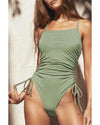 Laurel Green Ribbed Drawstring Sides Cutout One Piece Swimsuit - 2XL