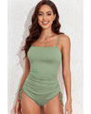 Laurel Green Ribbed Drawstring Sides Cutout One Piece Swimsuit - 2XL