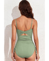 Laurel Green Ribbed Drawstring Sides Cutout One Piece Swimsuit - 2XL