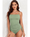 Laurel Green Ribbed Drawstring Sides Cutout One Piece Swimsuit - 2XL
