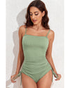 Laurel Green Ribbed Drawstring Sides Cutout One Piece Swimsuit - 2XL