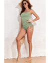 Laurel Green Ribbed Drawstring Sides Cutout One Piece Swimsuit - 2XL