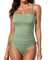 Laurel Green Ribbed Drawstring Sides Cutout One Piece Swimsuit - 2XL