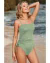 Laurel Green Ribbed Drawstring Sides Cutout One Piece Swimsuit - 2XL