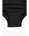 Black Ribbed Drawstring Sides Cutout One Piece Swimsuit - S