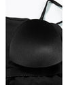 Black Ribbed Drawstring Sides Cutout One Piece Swimsuit - S