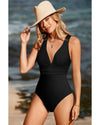 Black Deep V Neck Crossover Backless Ruched High Cut Monokini - M