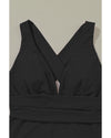 Black Deep V Neck Crossover Backless Ruched High Cut Monokini - M
