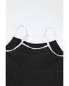Black Sporty Ribbed Spaghetti Straps One Piece Swimdress - S