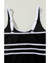 Black Contrast Trim Colorblock U Neck One Piece Swimwear - 2XL
