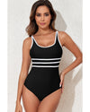 Black Contrast Trim Colorblock U Neck One Piece Swimwear - 2XL