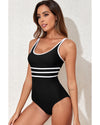 Black Contrast Trim Colorblock U Neck One Piece Swimwear - 2XL