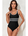 Black Contrast Trim Colorblock U Neck One Piece Swimwear - XL