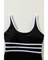 Black Contrast Trim Colorblock U Neck One Piece Swimwear - XL