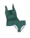 Blackish Green Ruched U Neck Ribbed Tankini - L