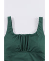 Blackish Green Ruched U Neck Ribbed Tankini - L