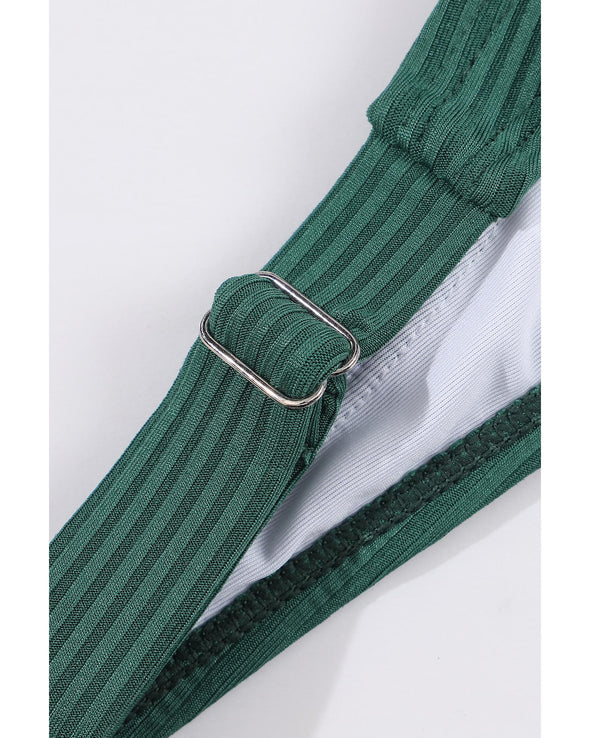 Blackish Green Ruched U Neck Ribbed Tankini - XL