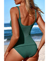 Blackish Green Ruched U Neck Ribbed Tankini - XL