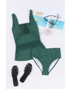 Blackish Green Ruched U Neck Ribbed Tankini - XL