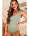 Laurel Green Knotted One Shoulder Hollow-out One-piece Swimsuit - L