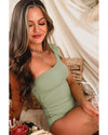 Laurel Green Knotted One Shoulder Hollow-out One-piece Swimsuit - L