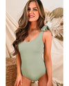 Laurel Green Knotted One Shoulder Hollow-out One-piece Swimsuit - L