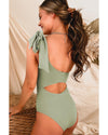 Laurel Green Knotted One Shoulder Hollow-out One-piece Swimsuit - L