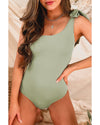 Laurel Green Knotted One Shoulder Hollow-out One-piece Swimsuit - L