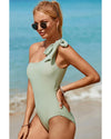 Laurel Green Knotted One Shoulder Hollow-out One-piece Swimsuit - L