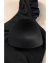 Black Ruffled Trim Ruched One Piece Bathing Suit - XL