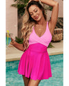 Rose Red Crisscross Straps Tie Back Flared One Piece Swimsuit - L
