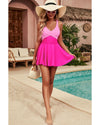Rose Red Crisscross Straps Tie Back Flared One Piece Swimsuit - L