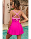Rose Red Crisscross Straps Tie Back Flared One Piece Swimsuit - L