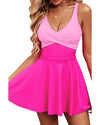 Rose Red Crisscross Straps Tie Back Flared One Piece Swimsuit - L