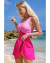 Rose Red Crisscross Straps Tie Back Flared One Piece Swimsuit - L