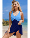 Navy Blue Crisscross Straps Tie Back Flared One Piece Swimsuit - M