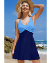 Navy Blue Crisscross Straps Tie Back Flared One Piece Swimsuit - M