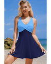 Navy Blue Crisscross Straps Tie Back Flared One Piece Swimsuit - XL