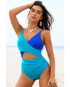 Light Blue Crossover Colorblock Cutout One Piece Swimsuit - M