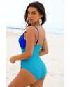 Light Blue Crossover Colorblock Cutout One Piece Swimsuit - M