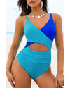 Light Blue Crossover Colorblock Cutout One Piece Swimsuit - M