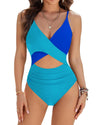 Light Blue Crossover Colorblock Cutout One Piece Swimsuit - M