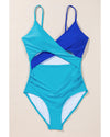 Light Blue Crossover Colorblock Cutout One Piece Swimsuit - M