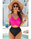 Rose Red Crossover Colorblock Cutout One Piece Swimsuit - M
