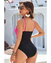 Rose Red Crossover Colorblock Cutout One Piece Swimsuit - M