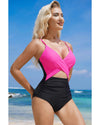 Rose Red Crossover Colorblock Cutout One Piece Swimsuit - M