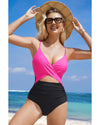 Rose Red Crossover Colorblock Cutout One Piece Swimsuit - M