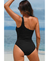Black Ribbed One Shoulder Hollowed One Piece Swimsuit - XL
