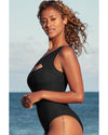 Black Ribbed One Shoulder Hollowed One Piece Swimsuit - XL